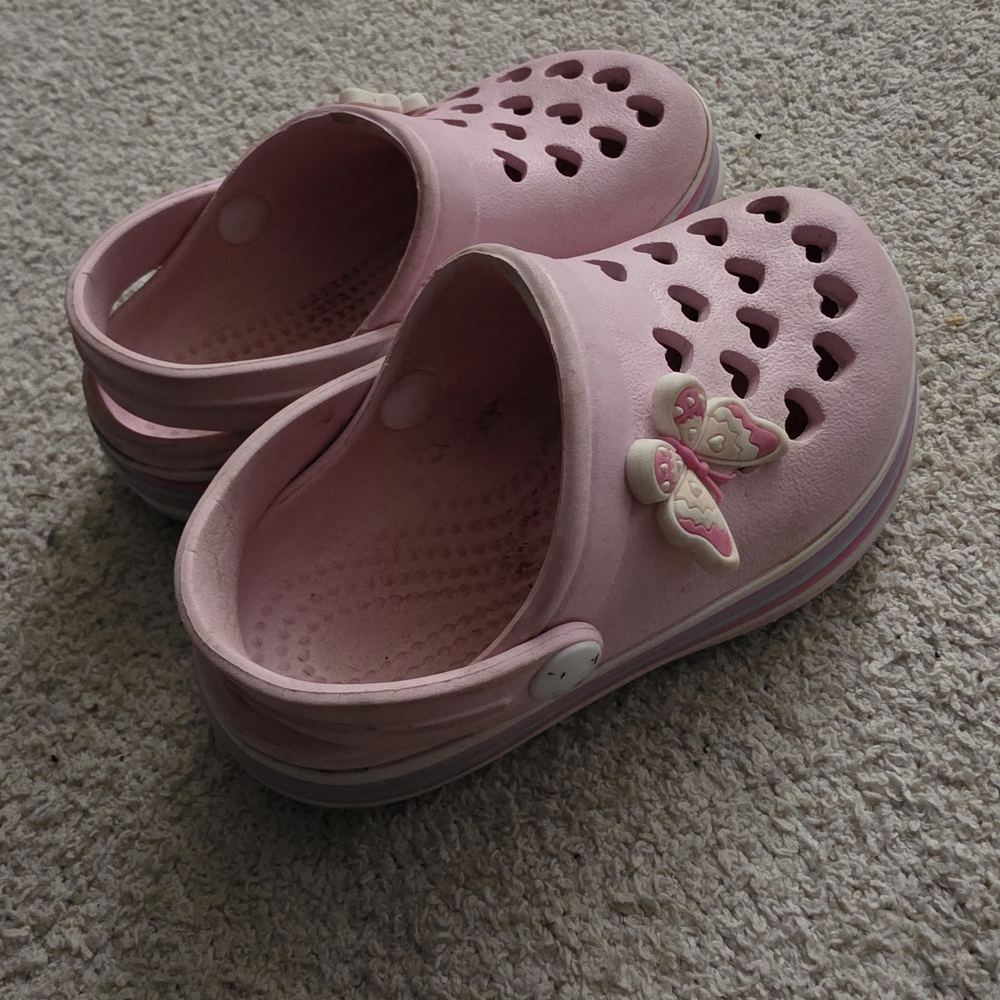 Kids Pink Clog Shoes with Butterfly Accent
